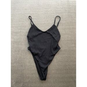 Vitamin A One Piece Swim Suit Women 10 Black Ribbed V Neck Backless Minimalist